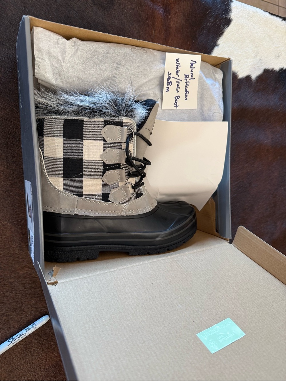 Natural Reflections Black & Gray Plaid Winter Lace-Up Boot